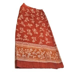 Vtg Linen Blend Faux Wrap Skirt Women's 4 34" L Orange Boho